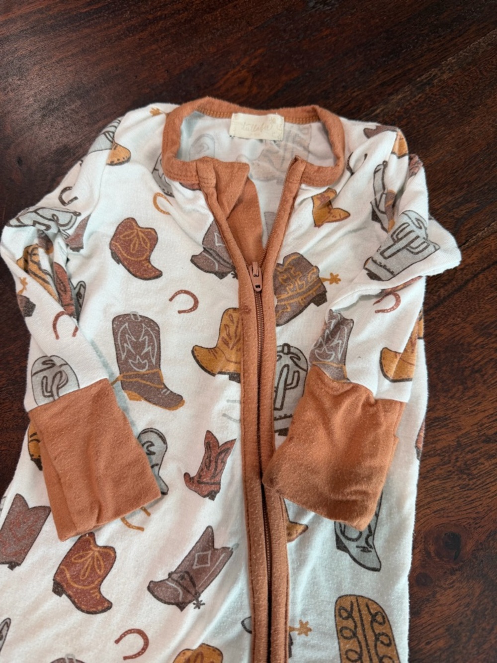 Cozy White & Brown Cowboy Boot Print Kids Pajamas